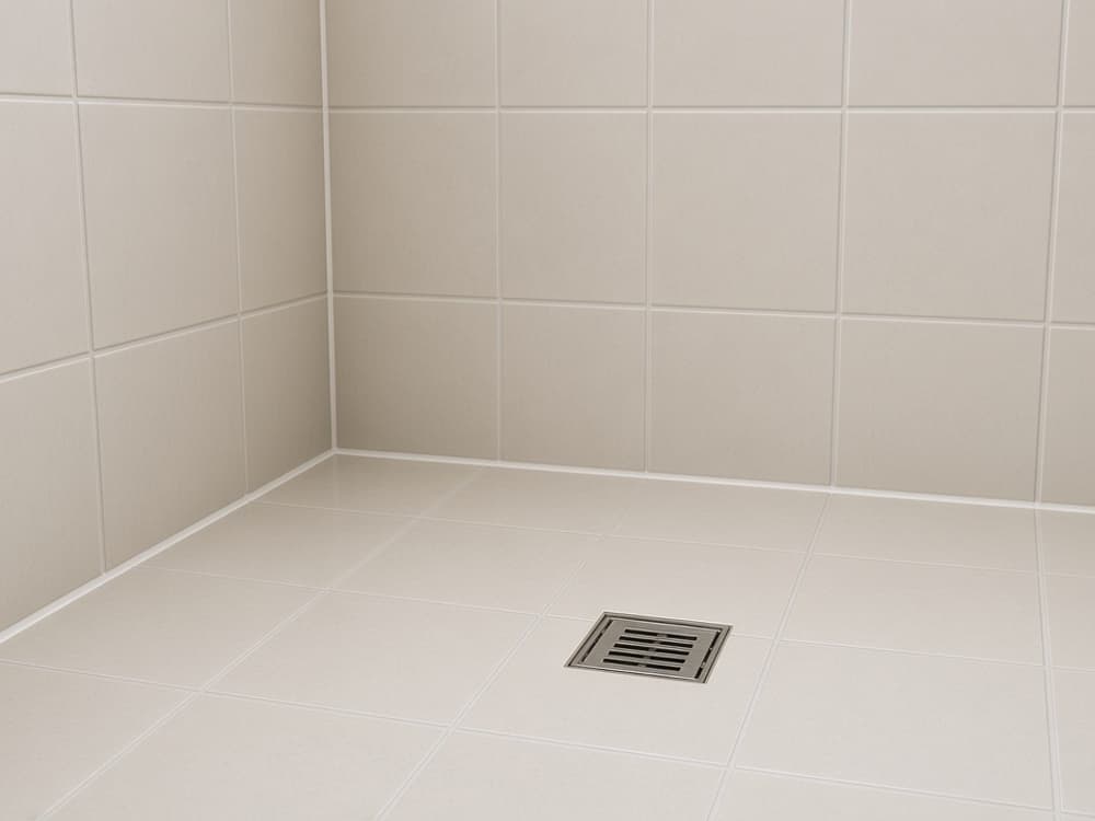 Illustration of a tiled shower floor and drain after restoration